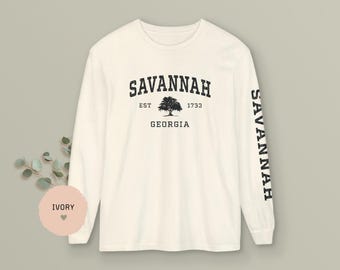 Savannah T-shirt met lange mouwen, comfortabele kleuren vintage design uniseks T-shirt, shirt Georgia State, souvenir reis, vakantie, live Oak graphic