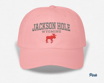 Jackson Hole Cap, Wyoming Embroidered Baseball Cap, WY Moose Unisex Adjustable Cotton Dad Cap, Cotton Hat Gift For Her, Trip Travel Souvenir
