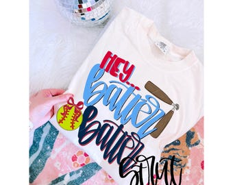 Hey Batter Batter Softball Design - Cute Softball Baseball PNG  - Gold Foil Design Baseball Design PNG - PNG Craft Design