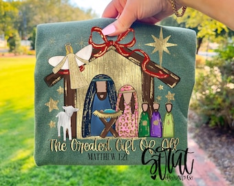Nativity Scene Gold Foil - Red Bow - Pink Leopard Mary Watercolor Bow Nativity PNG - Metallic Bow - Christmas Design PNG - Craft Design