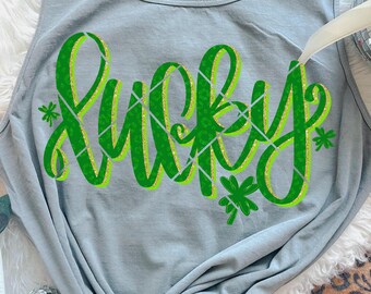 Lucky Curisve - St Patricks Day PNG - Gold Glitter Leopard Pink Design - Gold Glitter Bow Cursive Design PNG - PNG Craft Design