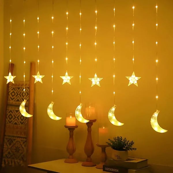 Ramdan Eid String Lights, Crescent Moon USB Plug in Rideau LED Lights, Decor Ramadan Moon Light