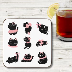 Cute Cat Coaster, Playful Pink Cat Coaster, Funny Drink Coaster, Cat Lover Gift, Home Decor