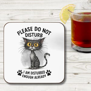 Cute Cat Quote Coaster, Sarcastic Cat Coaster, Disturbed Quote Coaster, Funny Drink Coaster, Cat Lover Gift, Home Decor