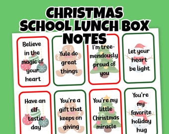 Printable School Lunch Box Notes for Kids, Christmas Lunch Box Notes, Lunch Cards
