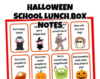 Halloween School Lunch Box Notes for Kids, Positive Lunch Box Notes, Lunch Cards