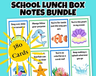 Printable School Lunch Box Notes for Kids, Bundle of Lunch Box Notes, Lunch Cards