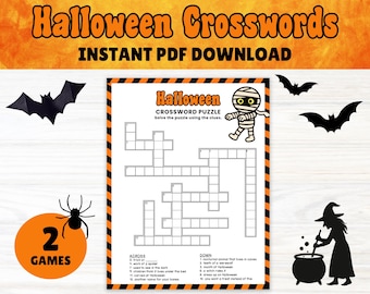 Halloween Crosswords, Printable Crossword Puzzles, Halloween Party Games, Fun Halloween Activities for Kids, Family Games, Halloween Puzzles