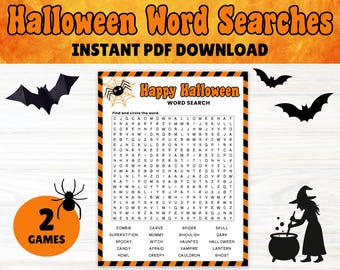 Halloween Word Searches, Printable Word Search, Halloween Party Games, Fun Halloween Activities for Kids, Family Games