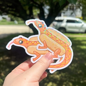 Glizard Eidechse | 3 in Vinyl wasserfest Aufkleber | holografische Sticker | Reptil Kunst | Hot Dog | Futtertiere
