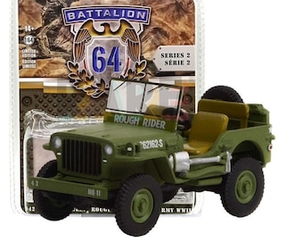 Greenlight Battalion 64 Series 2 - U.S. Army World War II - Rough Rider Jeep - 61020-A 1:64 Diecast Car Model