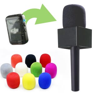 Interview Handle + Mic Flag + 10 Color Foam Tops for DJI Mic, Hollyland Lark, & Rode Pro Wireless Microphone Systems. + GO ME Neewer