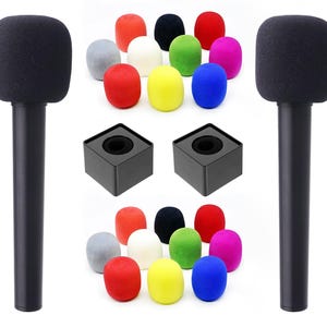 2pc Interview Handles + 2 Mic Flags + 20 color foam tops for DJI Mic, Hollyland Lark, & Rode Pro Wireless Microphone Systems. + GO ME Neewer