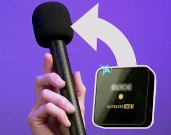 Classic Interview Adapter for Rode Wireless PRO, GO, GO ll -- Microphone Handle | Handheld Mount | Logo-Free Foam Cover