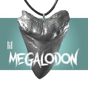 Lil Megalodon Shark Tooth Pendant Necklace -- 2&quot; Replica Fossil --  Bone Jewelry