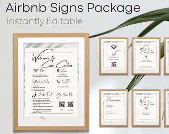 Señales de Airbnb señales de bienvenida editables paquete de señales de alquiler reglas de la casa señal wifi paquete de bienvenida de airbnb imprimible digital