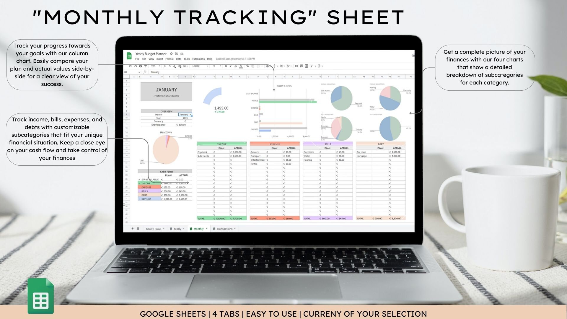 Monthly Track Annual Budget Spreadsheet Monthly Finances Plan Budget Yearly Tracking ...