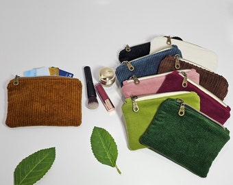 Corduroy Zipper Pouch, Coin Change purse,  simple and practical storage for cosmetics and everyday essentials multiple colors available