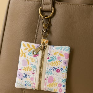 Mini Square Flat Bag Coin Purse, Cosmetic Makeup Zipper Pouch Storage Bag Travel Toiletries Everyday Use, Colorful Floral Seasonal