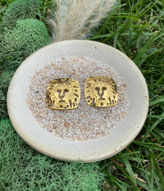 Gold Lion Earrings - image 1