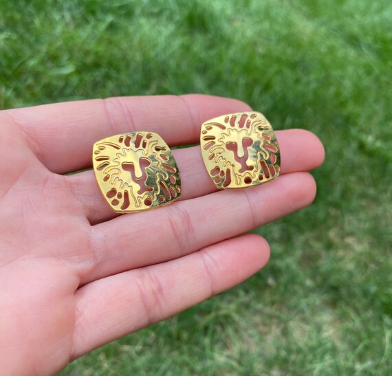 Gold Lion Earrings - image 3