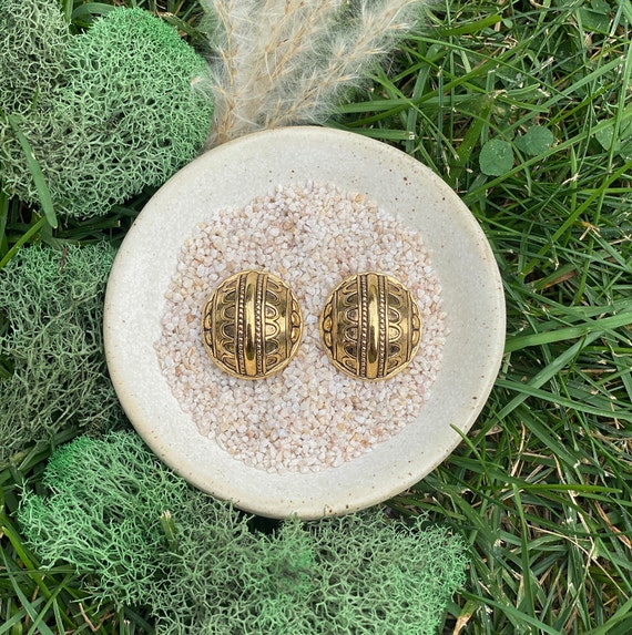 Gold Dome Earrings with Pattern - image 1