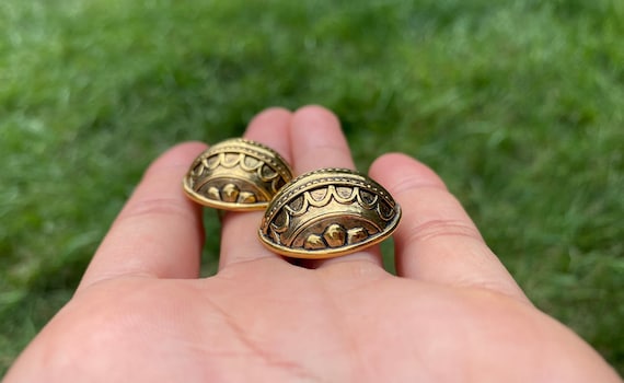 Gold Dome Earrings with Pattern - image 3