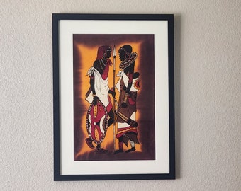 African Batik Fabric Art- Framed