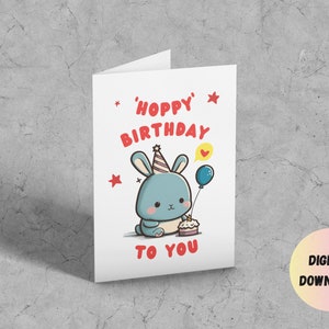 Carte d'anniversaire lapin, carte d'anniversaire imprimable, jeux de mots de carte d'anniversaire, carte de voeux 5 x 7, carte d'anniversaire numérique