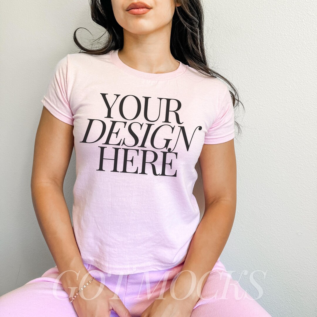 Light Pink Gildan 5000b Mockup for Women, Cropped Baby Tee Mockup ...