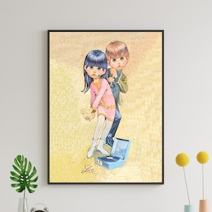 Big Eye Midcentury Modern 8-in x 10-in Canvas, Gogo Girl and Boy Dancing Vintage Decor, MCM Art, Kitschy Accent