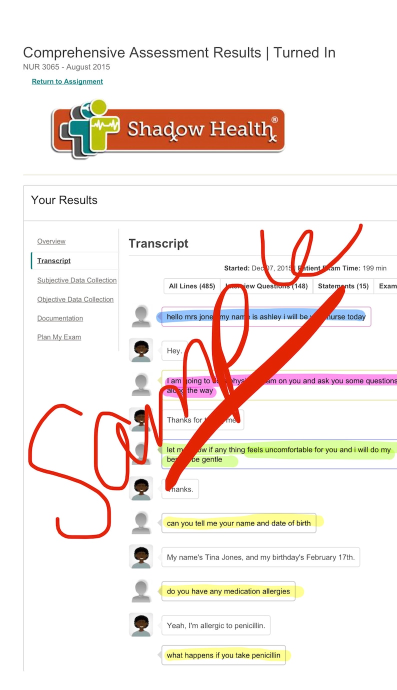 Shadow Health Tina Jones Comprehensive Exam Etsy