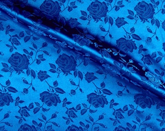 Royal Blue - Tela de satén jacquard con brocado de flores de poliéster de 60" de ancho, se vende cortada a medida.