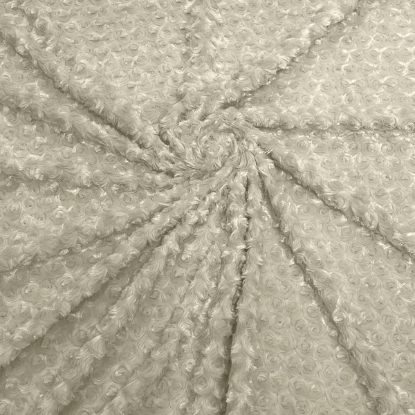 Ivory 58" Wide Minky Swirl Rose Blossom Ball Rosebud Plush Fur Fabric Polyester -Sold by Yard.