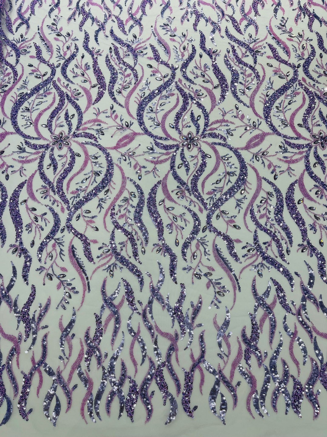 Burgundy Vine Design Embroider and heavy beading on a mesh lace-sold by the yard. main image 1