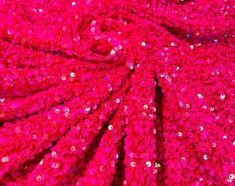 Hot Pink Iridescent shiny 5mm sequin stretch velvet fabric-Prom-Nightgown fabric- Sold by the yard.