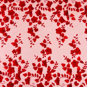 Double Scalp Orquidia 3d floral design embroider with pearl in a mesh lace fabric-dresses-fashion-decoration-prom-sold by the yard RED