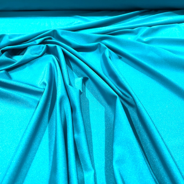 Aqua Blue solid shiny Millikin-Tricot nylon spandex fabric 4 way stretch 58 inches wide-Prom- Sold by the yard.