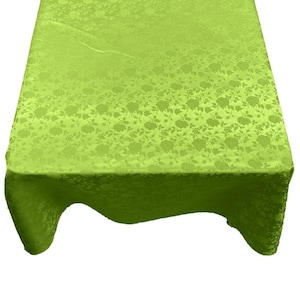 Roses Jacquard Satin Rectangular Tablecloth Seamless/Party Supply - Lime Green