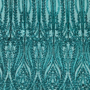 Damastontwerp met pailletten geborduurd op een in 4 richtingen rekbare mesh-stof - Teal Green