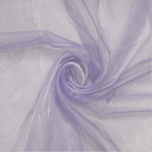 Lila: 100 % poliéster, suave, ligero, transparente, transparente, tela de organza de cristal. 58/60" de ancho, se vende cortado a la medida.