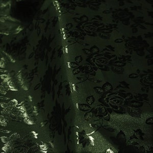 Hunter Green - 60" Wide Polyester Flower Brocade Jacquard Satin Fabric, Sold By The Yard.