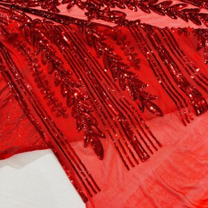 Empire Damask Design with Sequins Embroider On A 4 Way Stretch Mesh Fabric (1 Yard, Fuchsia) main image 0