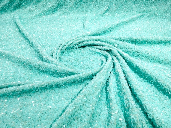 Mint Green 5mm glossy sequin stretch velvet fabric Prom Nightgown fabric Sold by the yard