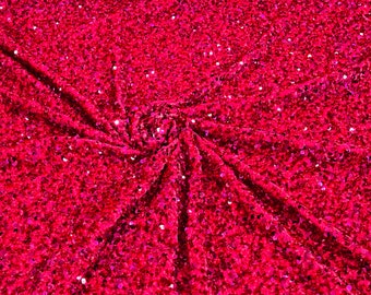 Fuchsia shiny 5mm sequin stretch velvet fabric-Prom-Nightgown fabric- Sold by the yard.