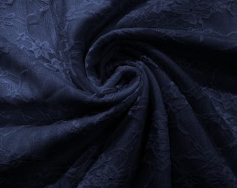 Floral Vintage 4-Way Stretch Lace by the yard - Navy Blue