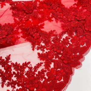 Corded lace 3d floral embroider sold by the yard - Red