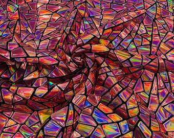 Broken Glass Sequin Design/Geometric/ On Black Stretch Velvet Fabric Sold By The Yard - Dusty Pink Iridescent.