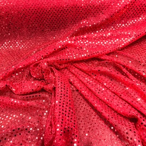 Vermelho - Tecido de malha leve com lantejoulas falsas e confetes brilhantes para costura de fantasias e artesanato. 44/45&quot; de largura, vendido por jarda.
