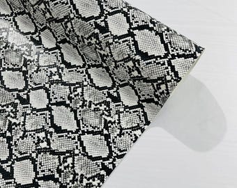 54" Wide Snake Fake Leather Upholstery, 3-D Viper Snake Skin Texture Faux Leather PVC Vinyl Fabric by The Yard - White